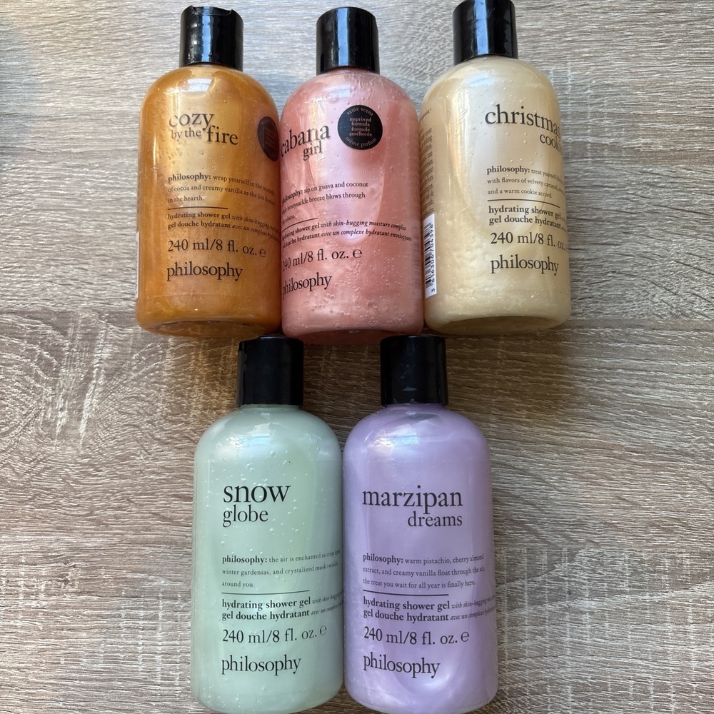 LOT OF 5 PHILOSOPHY Hydrating Shower Gel 8 Oz Holiday Cookie Snow Globe Cozy